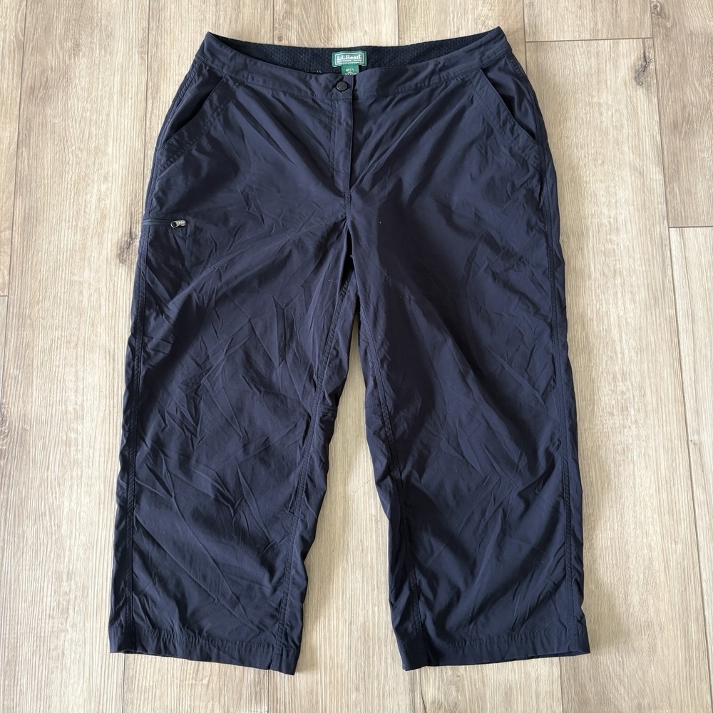 L.L. Bean Womens Pants Black 16 Straight Zip Pockets Crop Hiking Nylon Blend